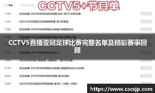 CCTV5直播亚冠足球比赛完整名单及精彩赛事回顾