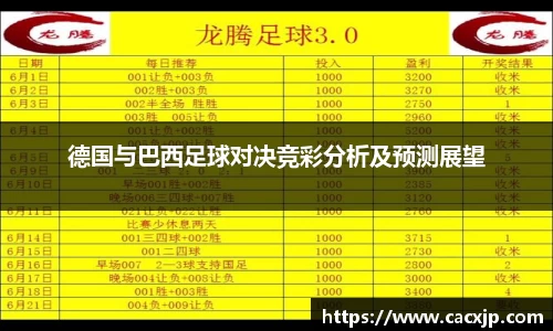 德国与巴西足球对决竞彩分析及预测展望